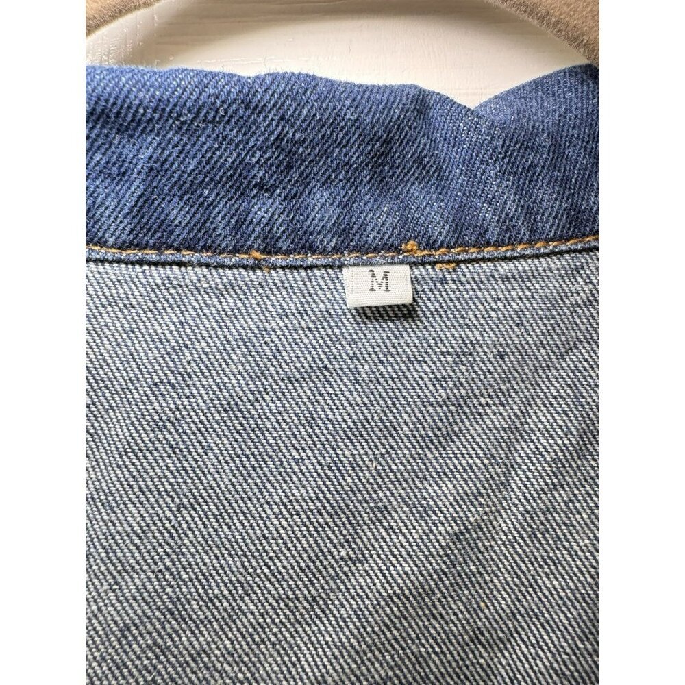 Denim Shift Dress Medium Blue Cotton Collared Pocket Casual Mini - Picture 6 of 8